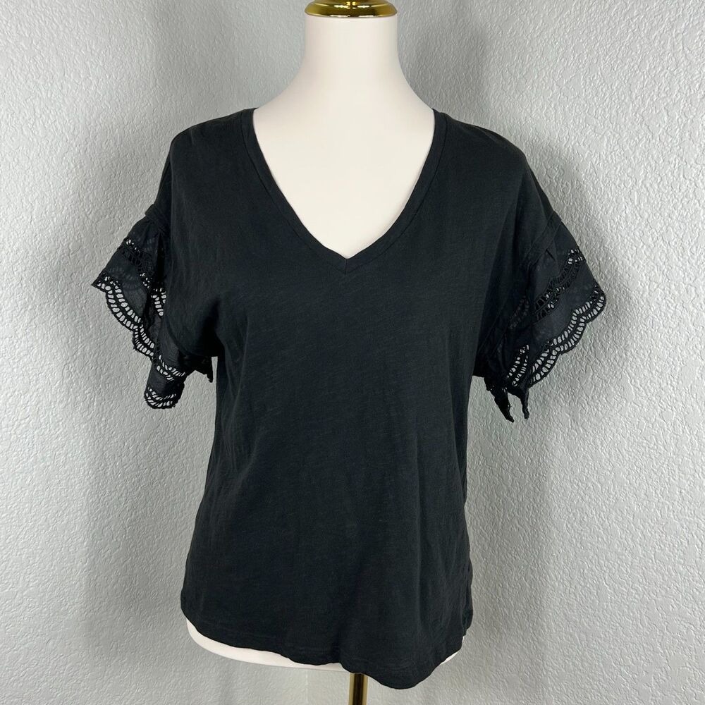 Joe's Collection Women's Millie Tee Black Lace Short Sleeve Top Size S
